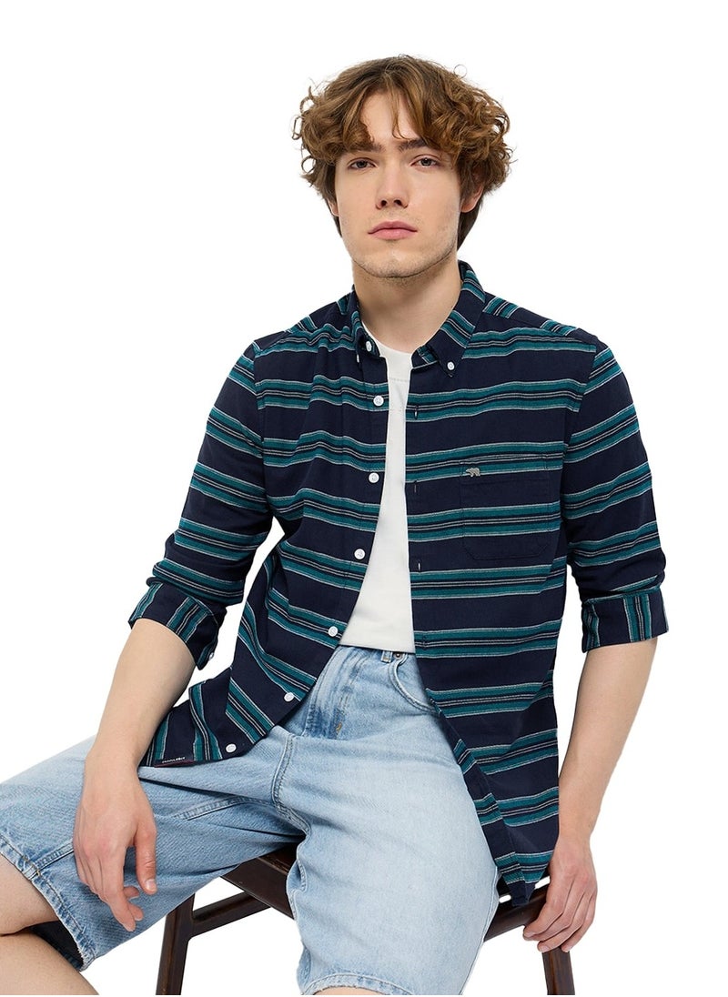 Cotton Shirt for Men | Slim Fit, Long Sleeve, Casual or Formal Button-Down | Soft, Breathable Fabric for Work, Everyday, & All-Season Wear in Stylish Colors, Navy Blue, Size - S - XXL, (Real)