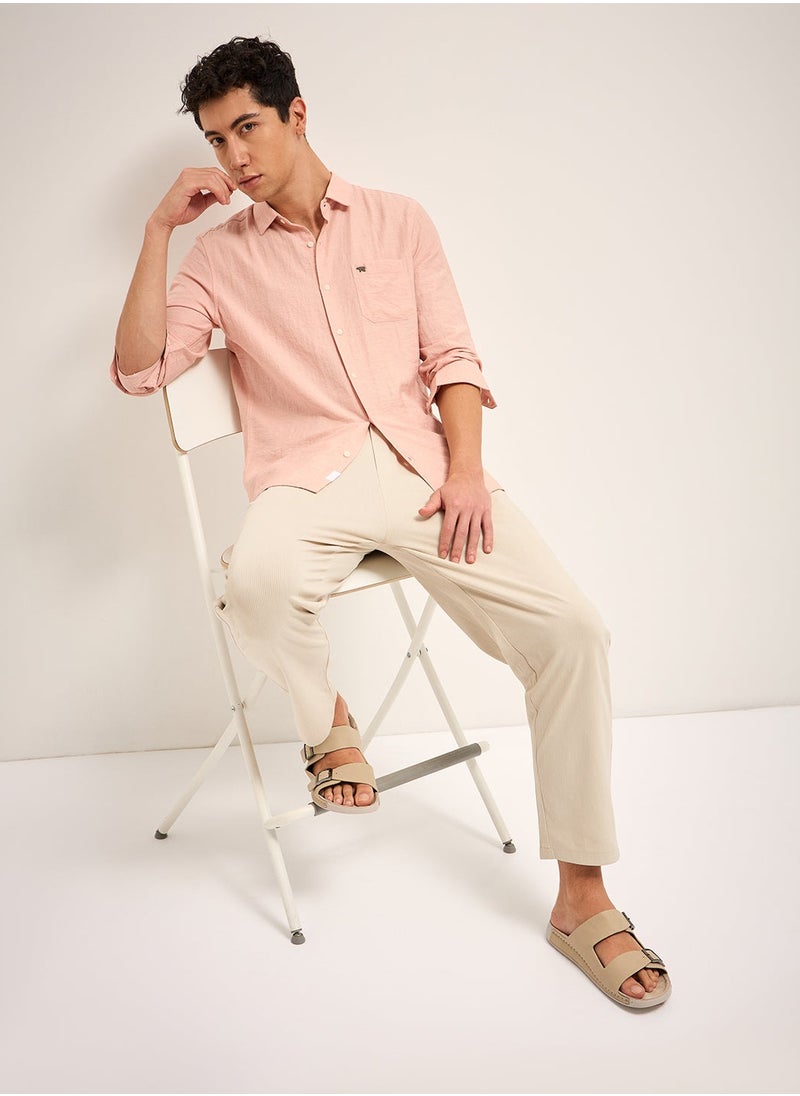 Men's Cotton Shirt | Casual & Formal Long Sleeve Slim Fit | Classic Button-Down, Office & Everyday Wear, Comfortable & Breathable Fabric, Pink, Size - S - XXL, (Huarte)