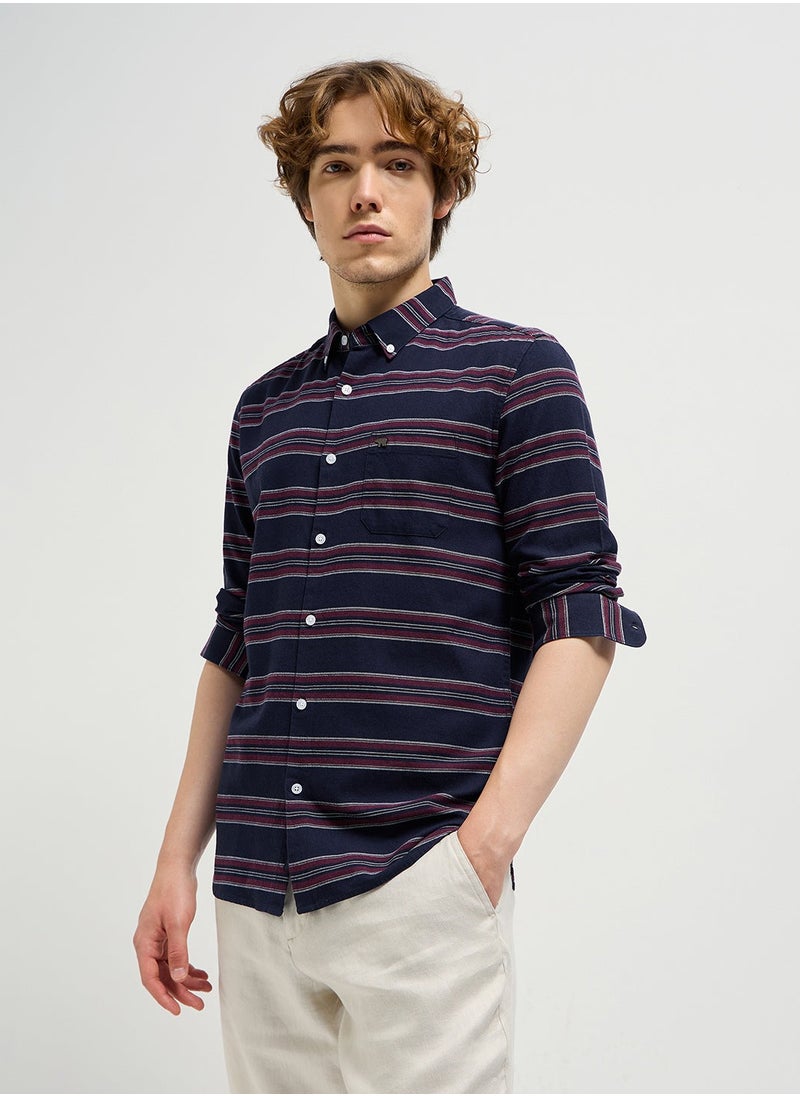 Cotton Shirt for Men | Slim Fit, Long Sleeve, Casual or Formal Button-Down | Soft, Breathable Fabric for Work, Everyday, & All-Season Wear in Stylish Colors, Navy Blue, Size - S - XXL, (Lumbr)