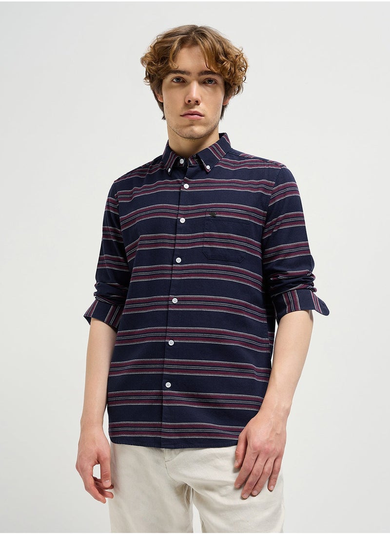 Cotton Shirt for Men | Slim Fit, Long Sleeve, Casual or Formal Button-Down | Soft, Breathable Fabric for Work, Everyday, & All-Season Wear in Stylish Colors, Navy Blue, Size - S - XXL, (Lumbr)