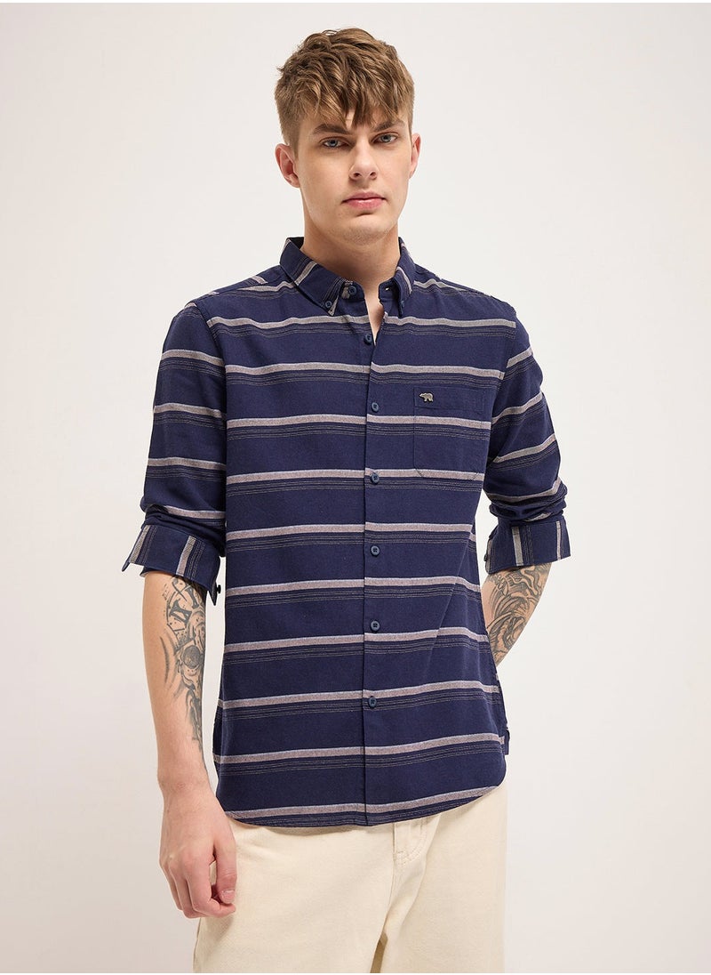 Cotton Shirt for Men | Slim Fit, Long Sleeve, Casual or Formal Button-Down | Soft, Breathable Fabric for Work, Everyday, & All-Season Wear in Stylish Colors, Navy Blue, Size - S - XXL, (Dav)