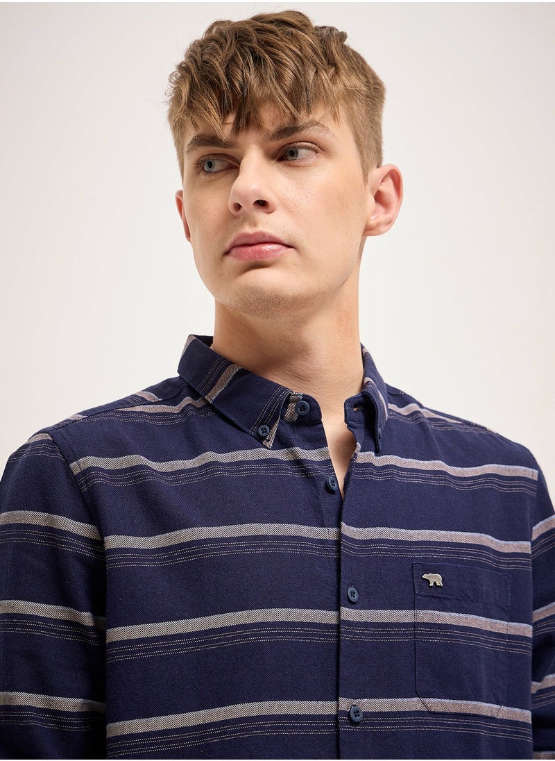 Cotton Shirt for Men | Slim Fit, Long Sleeve, Casual or Formal Button-Down | Soft, Breathable Fabric for Work, Everyday, & All-Season Wear in Stylish Colors, Navy Blue, Size - S - XXL, (Dav)