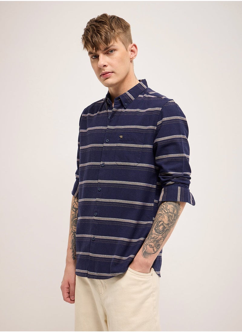 Cotton Shirt for Men | Slim Fit, Long Sleeve, Casual or Formal Button-Down | Soft, Breathable Fabric for Work, Everyday, & All-Season Wear in Stylish Colors, Navy Blue, Size - S - XXL, (Dav)