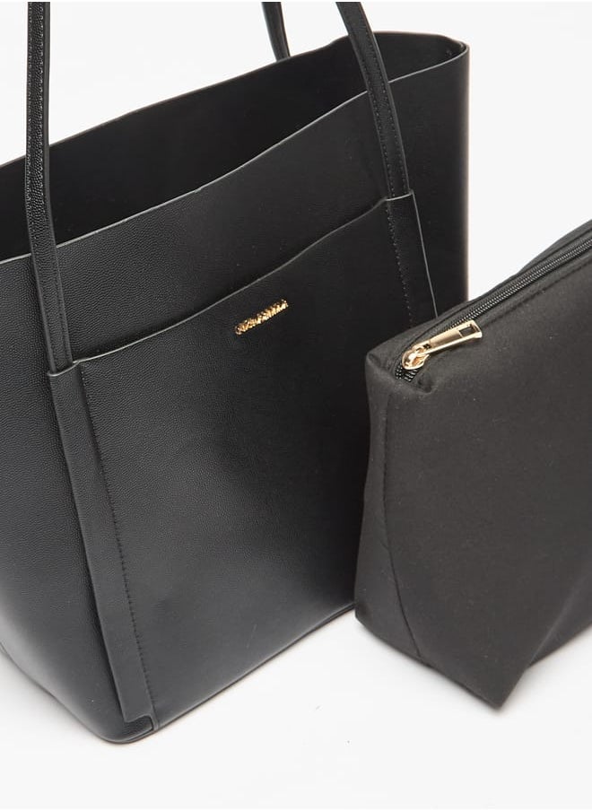 Women Textured Tote Bag with Double Handle and Pouch