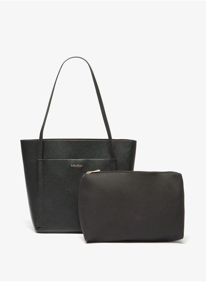 Women Textured Tote Bag with Double Handle and Pouch