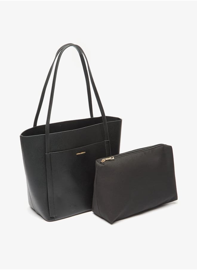 Women Textured Tote Bag with Double Handle and Pouch
