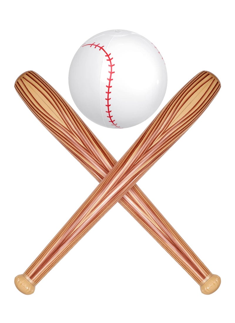 3 PCS Inflatable Baseball Set, 11-inch Inflatable Ball Baseball Bat Ball Baseball Baseball Bat Inflates Kids Baseball Party Favors for Pool Beach, Fun Sports Game Birthday Decor