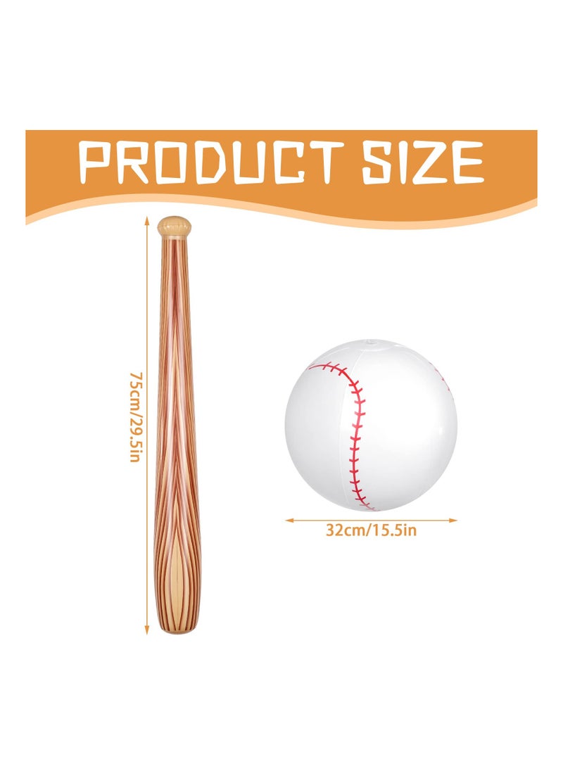 3 PCS Inflatable Baseball Set, 11-inch Inflatable Ball Baseball Bat Ball Baseball Baseball Bat Inflates Kids Baseball Party Favors for Pool Beach, Fun Sports Game Birthday Decor