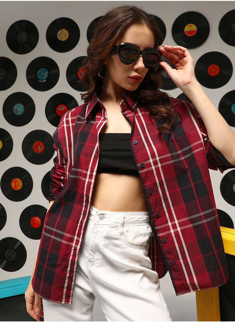 Women's Venetian Red Tartan Plaid Oversized Shirt