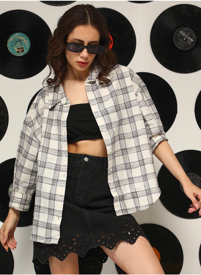 Women's Cloud Grey:Off-White Shephard-Check Oversized Shirt