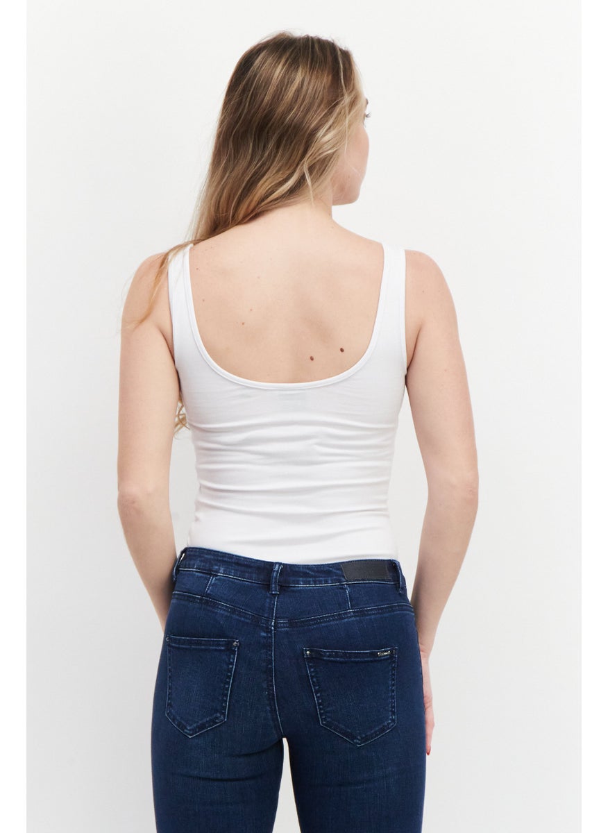 Women Scoop Neck Sleeveless Brand Logo Bodysuit, White