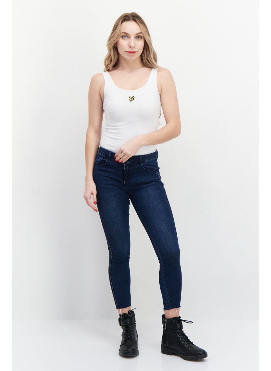 Women Scoop Neck Sleeveless Brand Logo Bodysuit, White