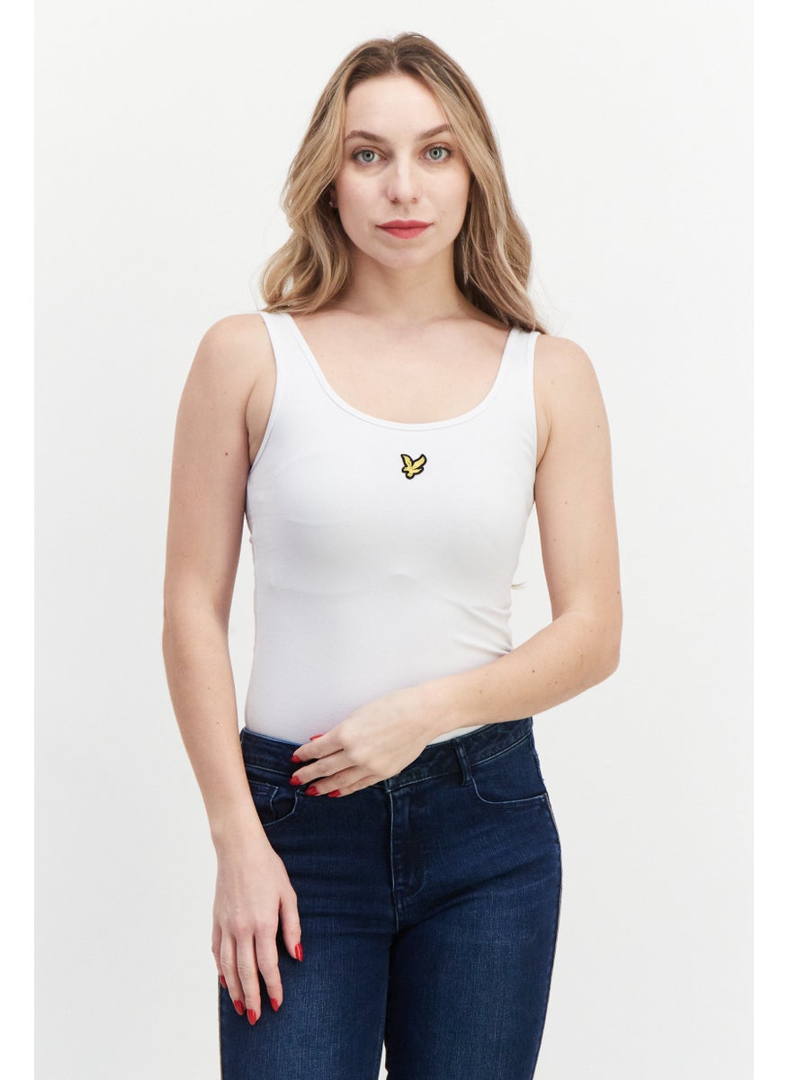 Women Scoop Neck Sleeveless Brand Logo Bodysuit, White