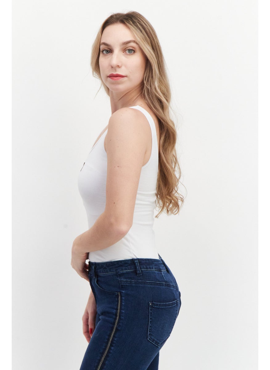 Women Scoop Neck Sleeveless Brand Logo Bodysuit, White