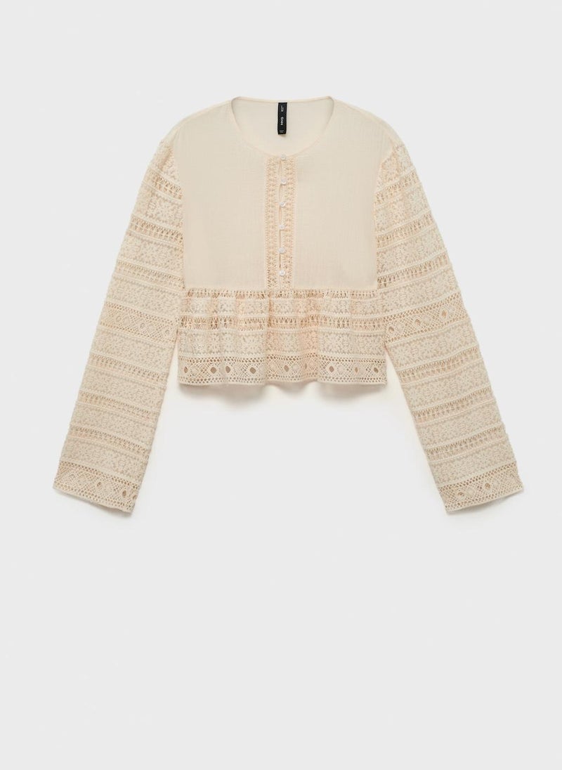 Openwork Details Embroidered Cotton Blouse
