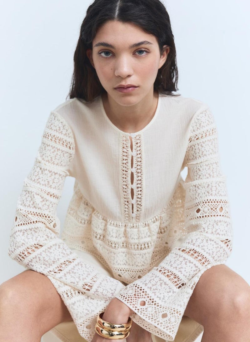 Openwork Details Embroidered Cotton Blouse