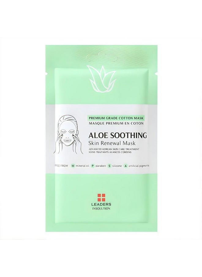 Leaders Insolution Aloe Soothing Skin Renewal Mask | Organic Aloe Leaf & Cactus Extract Hydrating Facial Treatment for Sensitive, Dry, Acne-Prone Skin | UV Repair & Hydration Boost (5 Sheets)