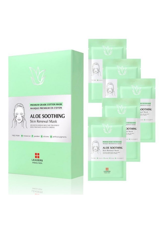Leaders Insolution Aloe Soothing Skin Renewal Mask | Organic Aloe Leaf & Cactus Extract Hydrating Facial Treatment for Sensitive, Dry, Acne-Prone Skin | UV Repair & Hydration Boost (5 Sheets)