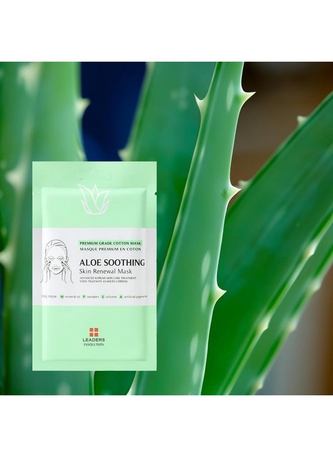 Leaders Insolution Aloe Soothing Skin Renewal Mask | Organic Aloe Leaf & Cactus Extract Hydrating Facial Treatment for Sensitive, Dry, Acne-Prone Skin | UV Repair & Hydration Boost (5 Sheets)