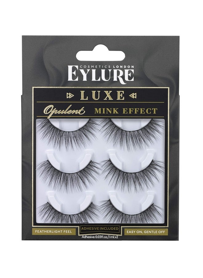 Eylure Luxe Silk Faux Mink Opulent Lash, Multi Pack, Reusable, Adhesive Included, 3 Pairs, 0.07 Ounce