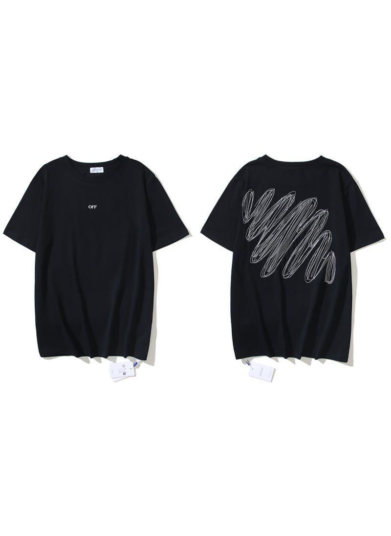 Summer Mens T-shirt Short Sleeve round Neck Double Thread Cotton Digital Print Fashionable White Arrowhead Brand Logo Design 1309 black