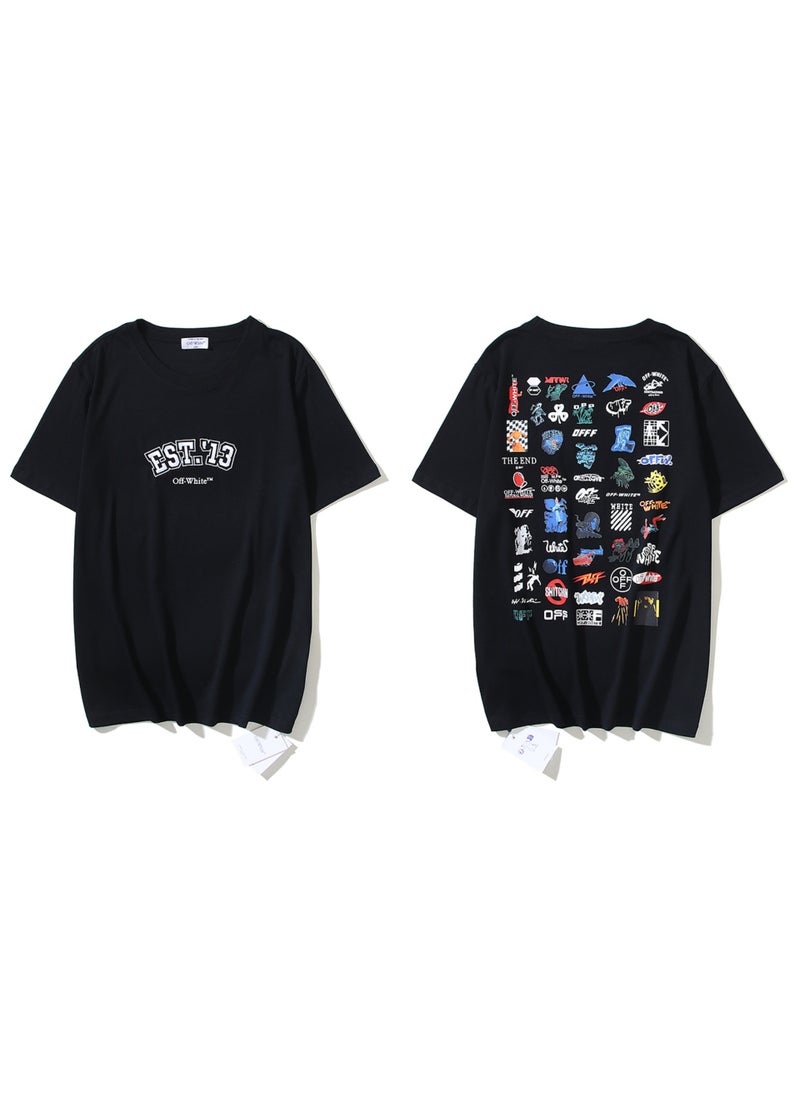 Summer Mens T-shirt Short Sleeve round Neck Double Thread Cotton Digital Print Fashionable White Arrowhead Brand Logo Design 1307 black