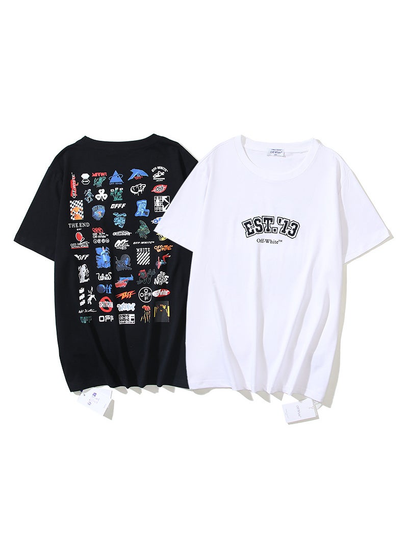 Summer Mens T-shirt Short Sleeve round Neck Double Thread Cotton Digital Print Fashionable White Arrowhead Brand Logo Design 1306 white