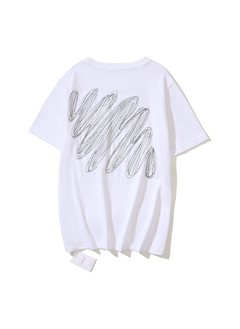 Summer Mens T-shirt Short Sleeve round Neck Double Thread Cotton Digital Print Fashionable White Arrowhead Brand Logo Design 1306 white