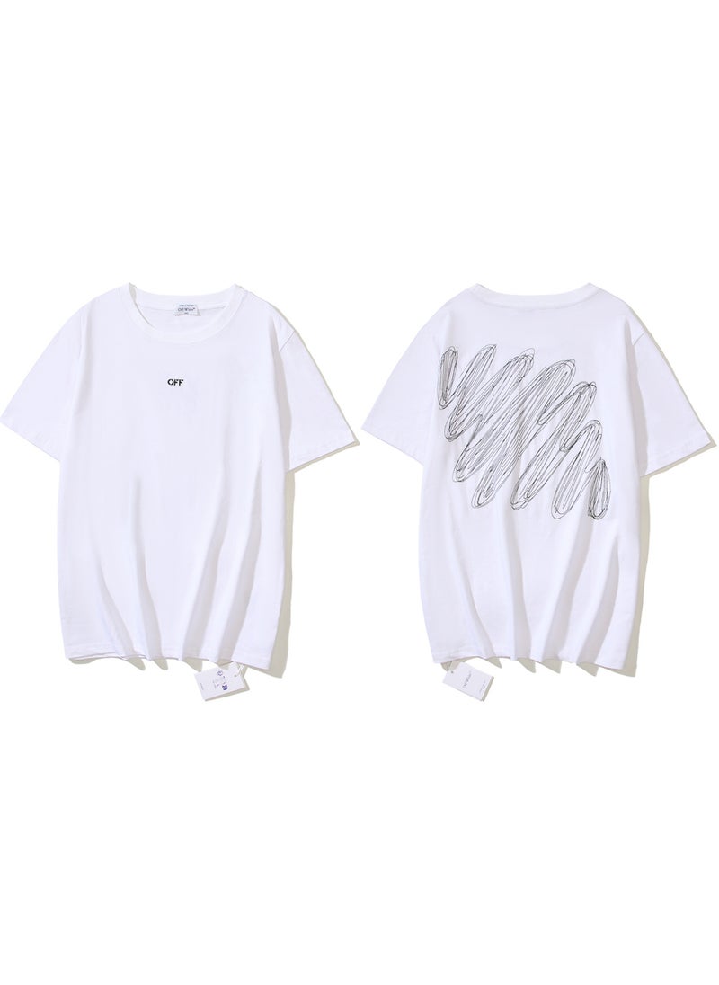 Summer Mens T-shirt Short Sleeve round Neck Double Thread Cotton Digital Print Fashionable White Arrowhead Brand Logo Design 1309 white