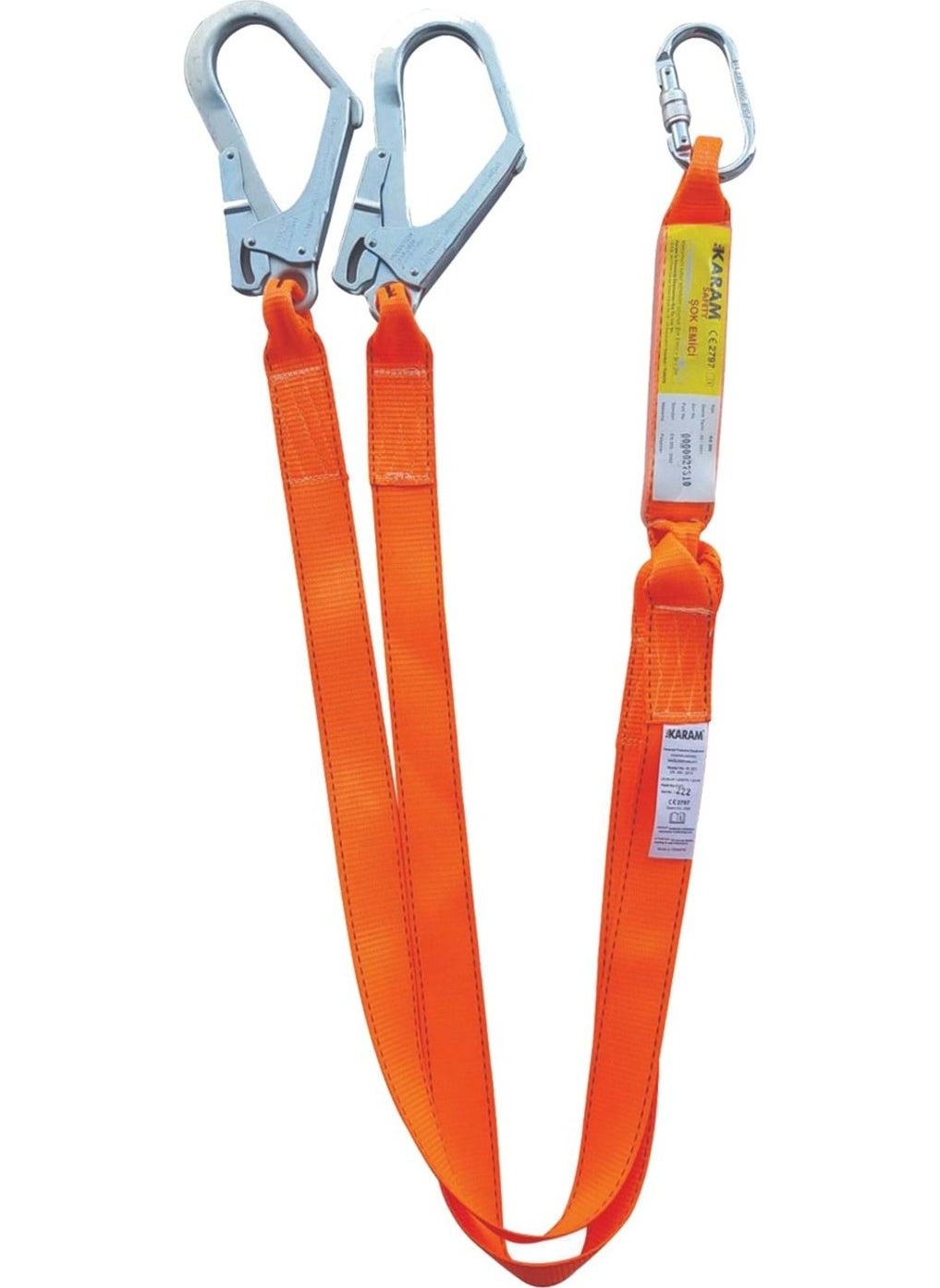 Double Arm Shock Absorbing Lanyard Column with Rope and Carabiner with Large Hook - Ka 361