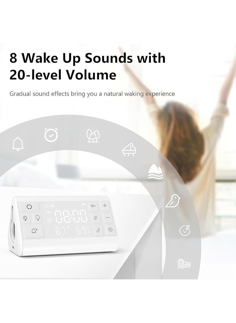 BRAINLE White Noise Machine for Baby Adults with Digital Alarm Clock7 Lights Temperature Humidity 35 Sounds USB C Table Clock for Study Table Bedroom Desk Portable Sleeping Device