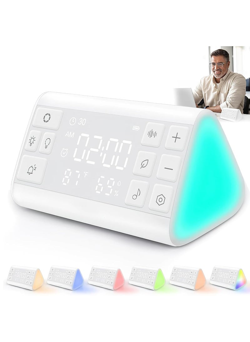 BRAINLE White Noise Machine for Baby Adults with Digital Alarm Clock7 Lights Temperature Humidity 35 Sounds USB C Table Clock for Study Table Bedroom Desk Portable Sleeping Device