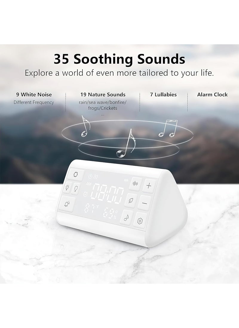 BRAINLE White Noise Machine for Baby Adults with Digital Alarm Clock7 Lights Temperature Humidity 35 Sounds USB C Table Clock for Study Table Bedroom Desk Portable Sleeping Device