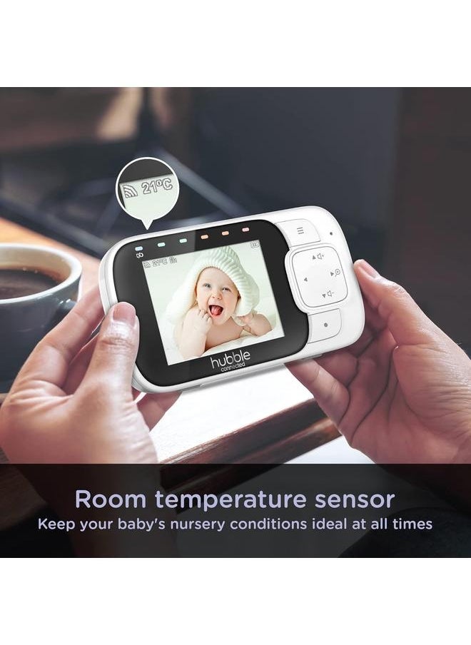 Nursery Pal Essentials 2.8 inch Video Baby Monitor, Club App with Room Temperature Sensor, Private Secure Wi-Fi Connection, Digital Zoom, Soothing Nature Sounds - White