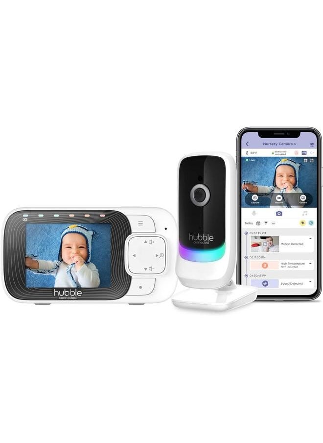 Nursery Pal Essentials 2.8 inch Video Baby Monitor, Club App with Room Temperature Sensor, Private Secure Wi-Fi Connection, Digital Zoom, Soothing Nature Sounds - White