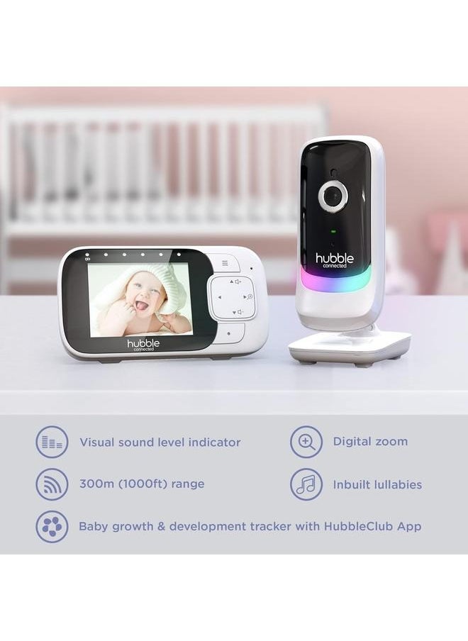 Nursery Pal Essentials 2.8 inch Video Baby Monitor, Club App with Room Temperature Sensor, Private Secure Wi-Fi Connection, Digital Zoom, Soothing Nature Sounds - White