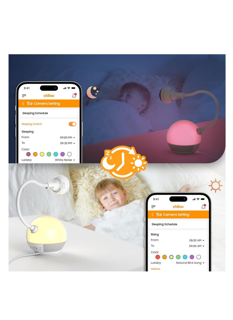 CHILLAX Baby Monitor Baby Mood Plus,5-inch 1080p HD Camera Wi-Fi Baby Monitor,with Sleep Trainer & Mood Light Soother,Flexible Gooseneck and 360°Pan View,Accessible via Phone App and Nursery Features