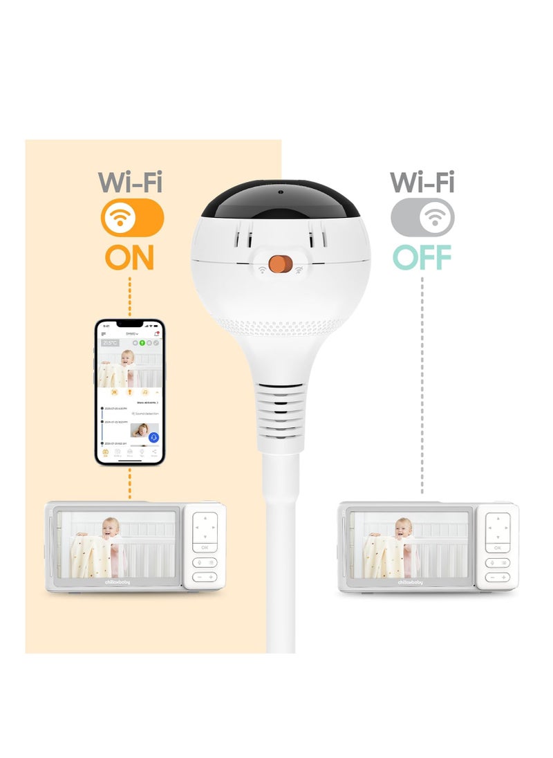CHILLAX Baby Monitor Baby Mood Plus,5-inch 1080p HD Camera Wi-Fi Baby Monitor,with Sleep Trainer & Mood Light Soother,Flexible Gooseneck and 360°Pan View,Accessible via Phone App and Nursery Features