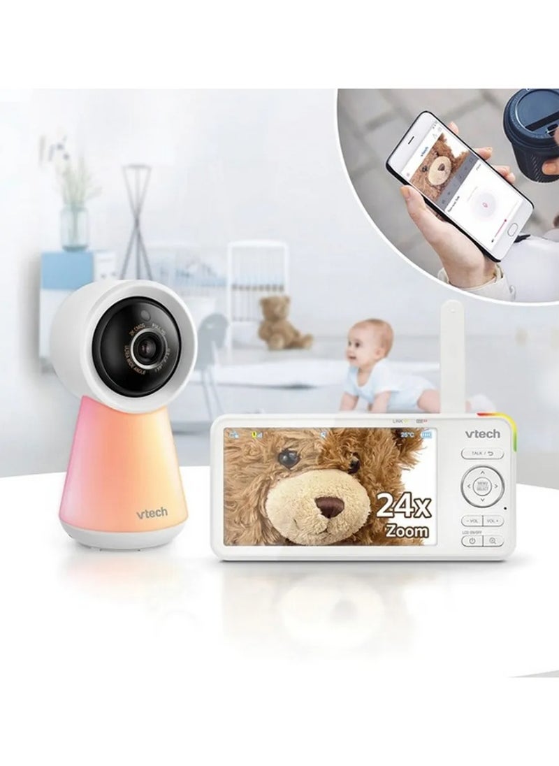 Smart WiFi 5' HD Video Baby Monitor, 1080p, 2-Way Talk, Night Vision, Temperature Sensor