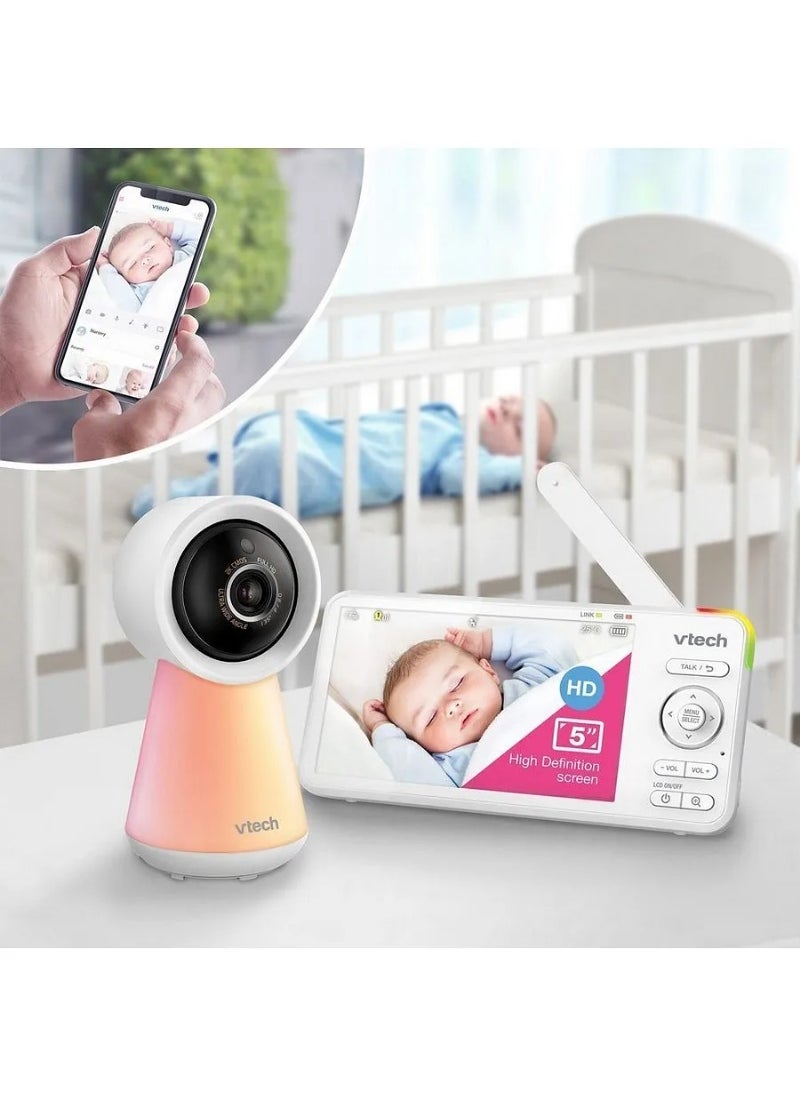 Smart WiFi 5' HD Video Baby Monitor, 1080p, 2-Way Talk, Night Vision, Temperature Sensor