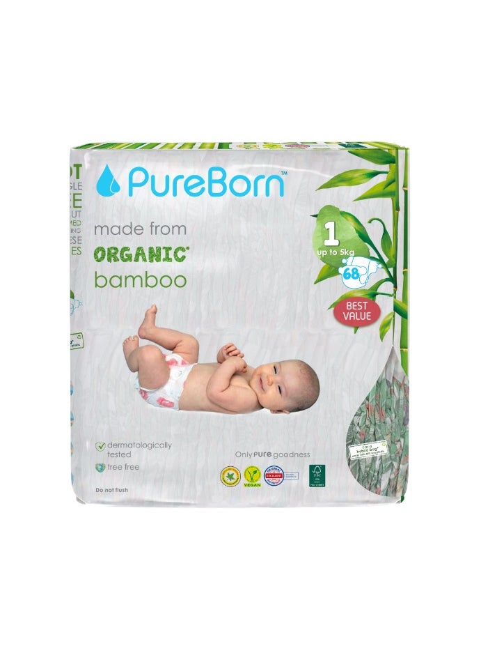 Organic Diapers Size-1 Upto 5kg Twin Value Pack Tropic Print 68 Diapers