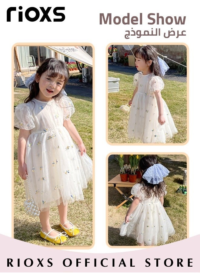 Toddles Girls Summer Dress Mesh Short Sleeve Gauze Dresses Fluffy Mesh Princess Dress for Baby Girls for Party Wedding or Performance
