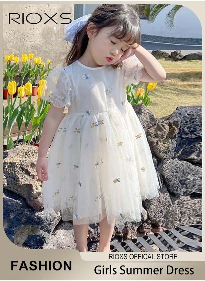 Toddles Girls Summer Dress Mesh Short Sleeve Gauze Dresses Fluffy Mesh Princess Dress for Baby Girls for Party Wedding or Performance