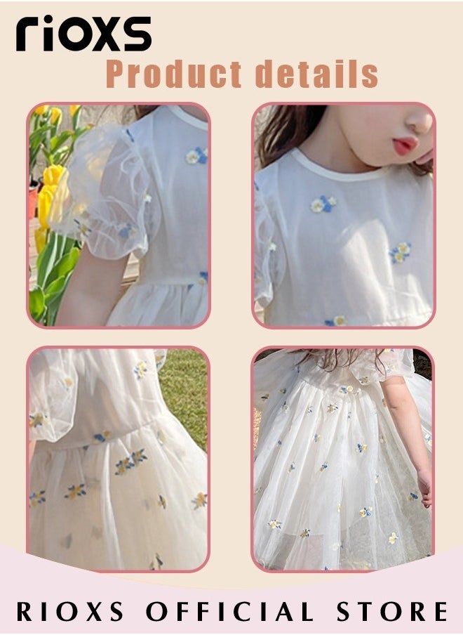 Toddles Girls Summer Dress Mesh Short Sleeve Gauze Dresses Fluffy Mesh Princess Dress for Baby Girls for Party Wedding or Performance