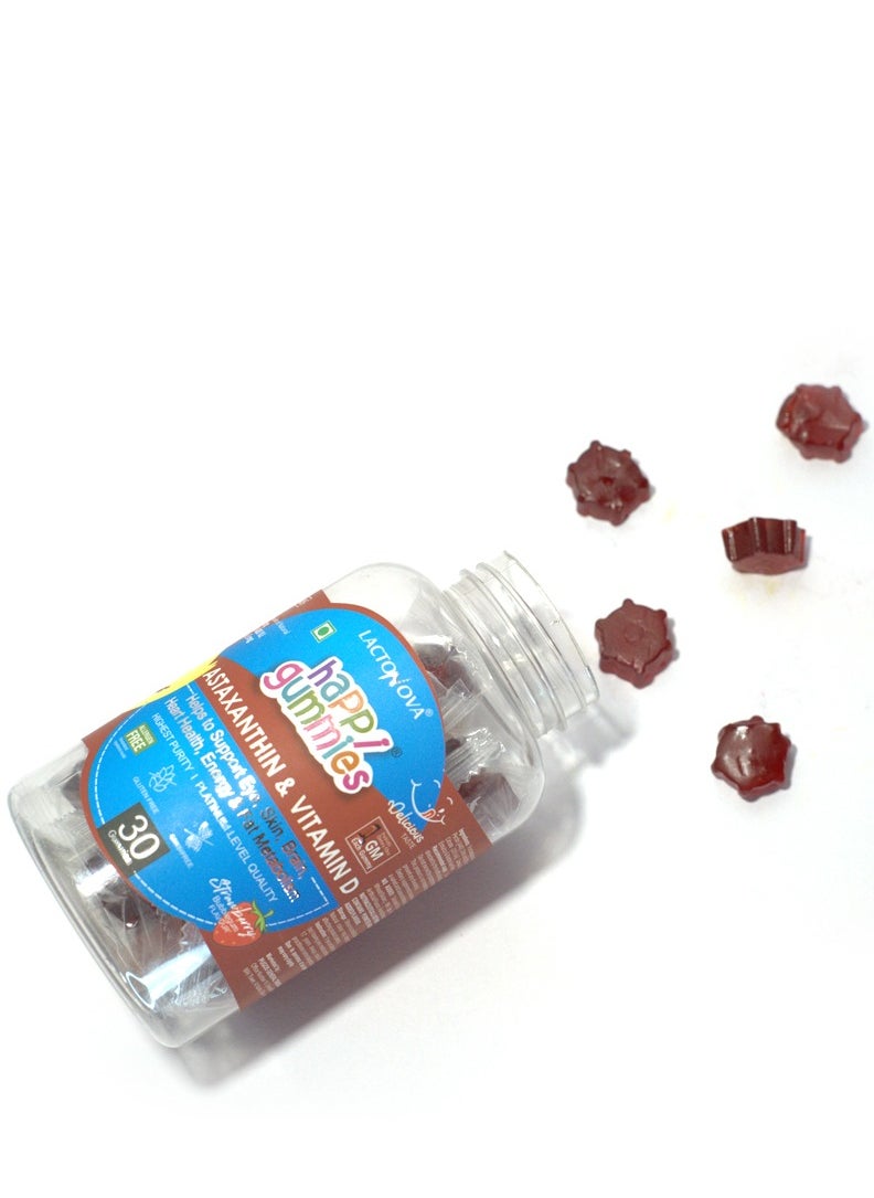 Astaxanthin & Vitamin D for Eye, Skin, Brain & Heart Health | With Vitamin E & 1g Fiber | No Added Sugar | Strawberry Flavor | 30 Gummies for Adults & Kids