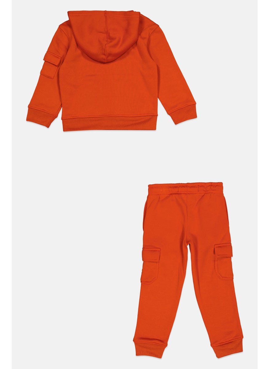 Toddlers Boy 2piece Hooded Graphic Print Long Sleeve Sweatshirt And Pant, Orange