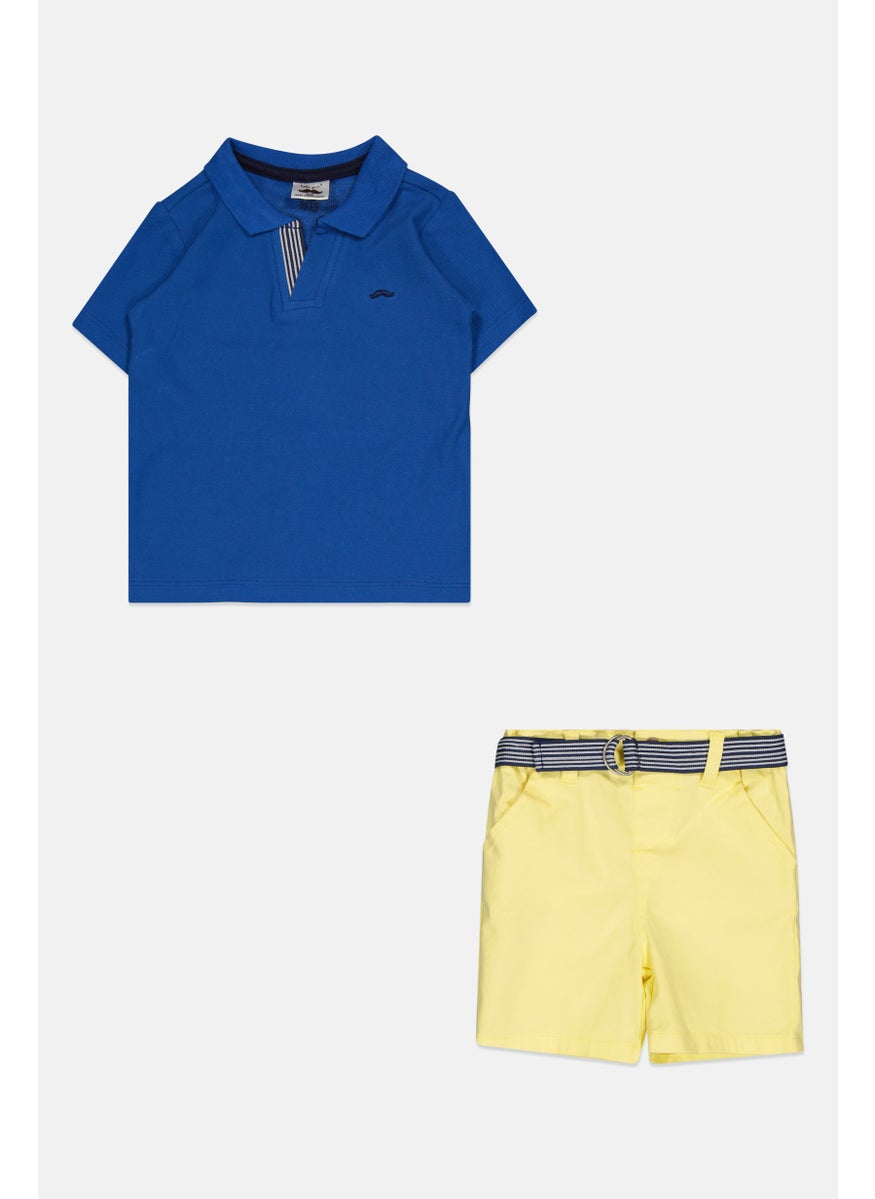 Kids Boy 2 Piece Embroidered Logo Polo Shirt And Belted Short Set, Multicolor
