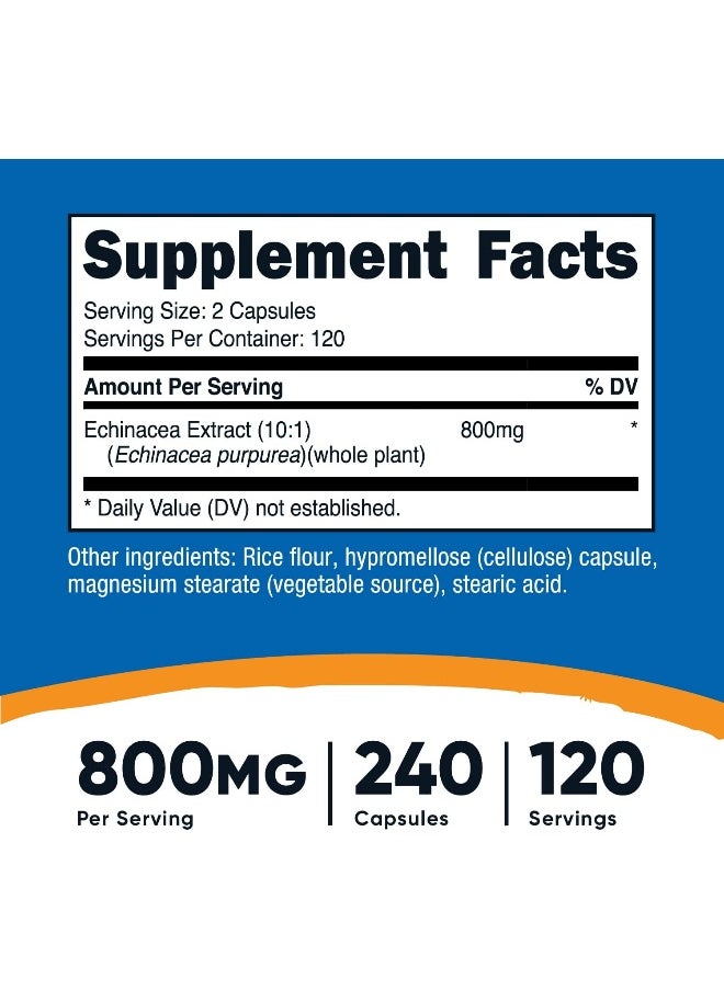 Echinacea 800 Mg 240 Capsules Veggie Caps Non Gmo Gluten Free 120 Servings