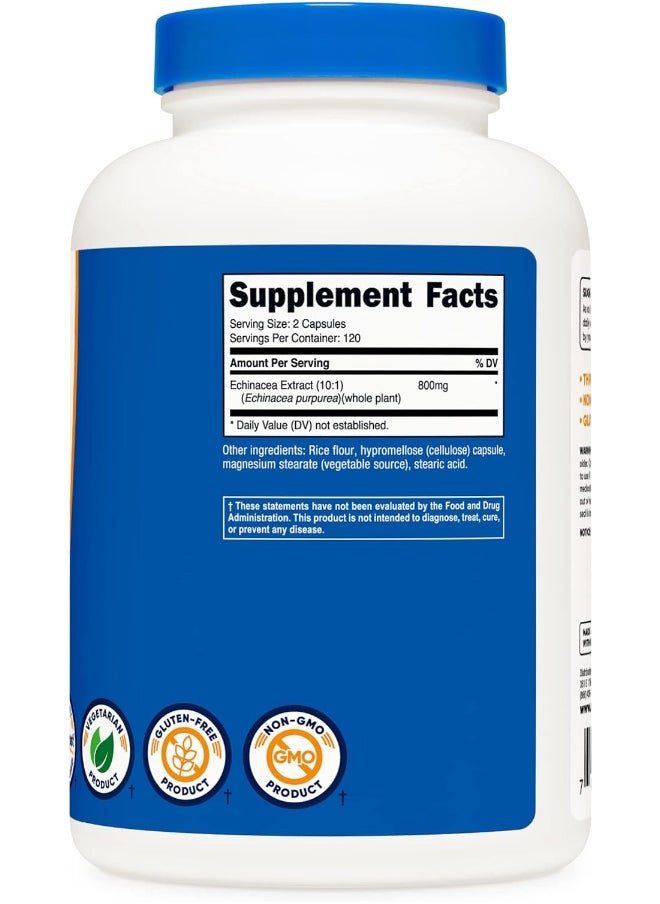 Echinacea 800 Mg 240 Capsules Veggie Caps Non Gmo Gluten Free 120 Servings