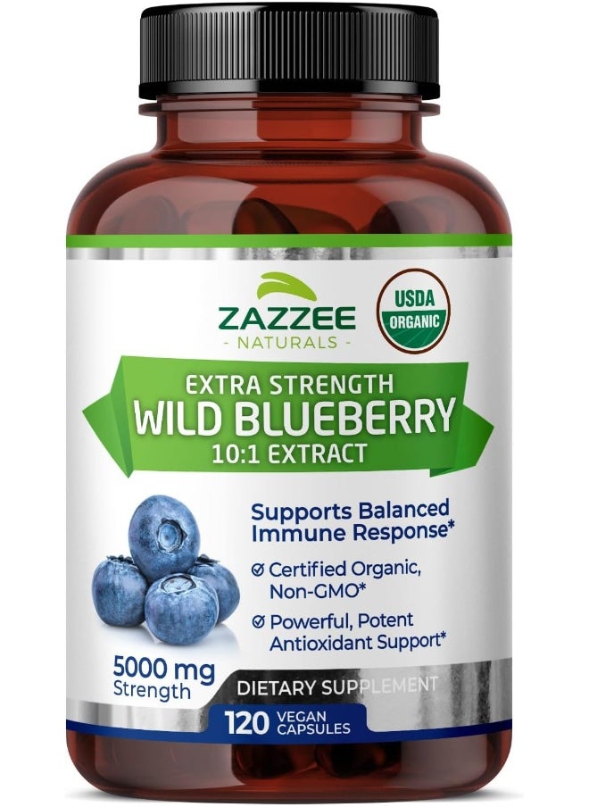 Whole Fruit Blueberry Extract 5000 mg Strength 120 Veggie Capsules Potent 10:1 Extract 4 Month Supply Vegan All Natural and Non GMO
